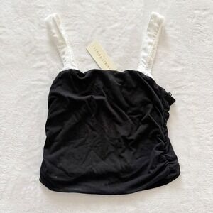 NEW Thirty Thirty LA Black Ruched Tank Top Lace Straps Small